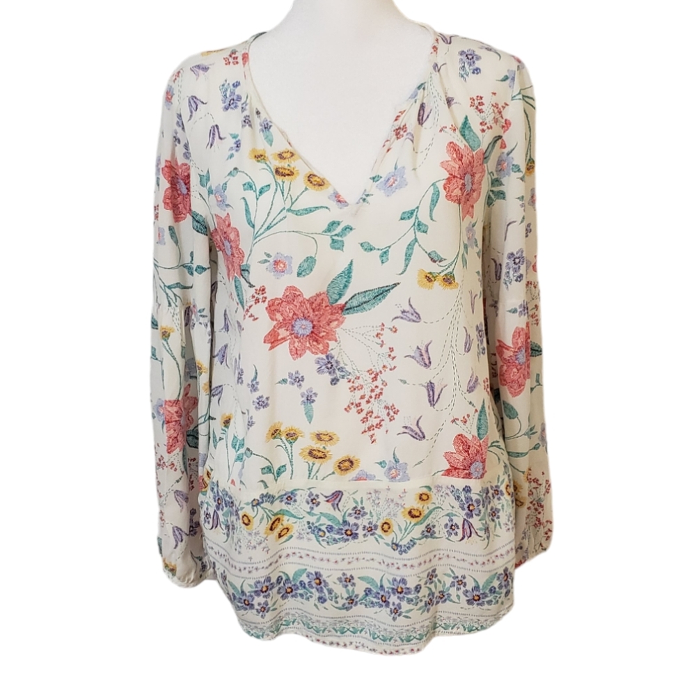 Old Navy Women's Blouse Top V Neck Floral Puffy Sleeve Size S